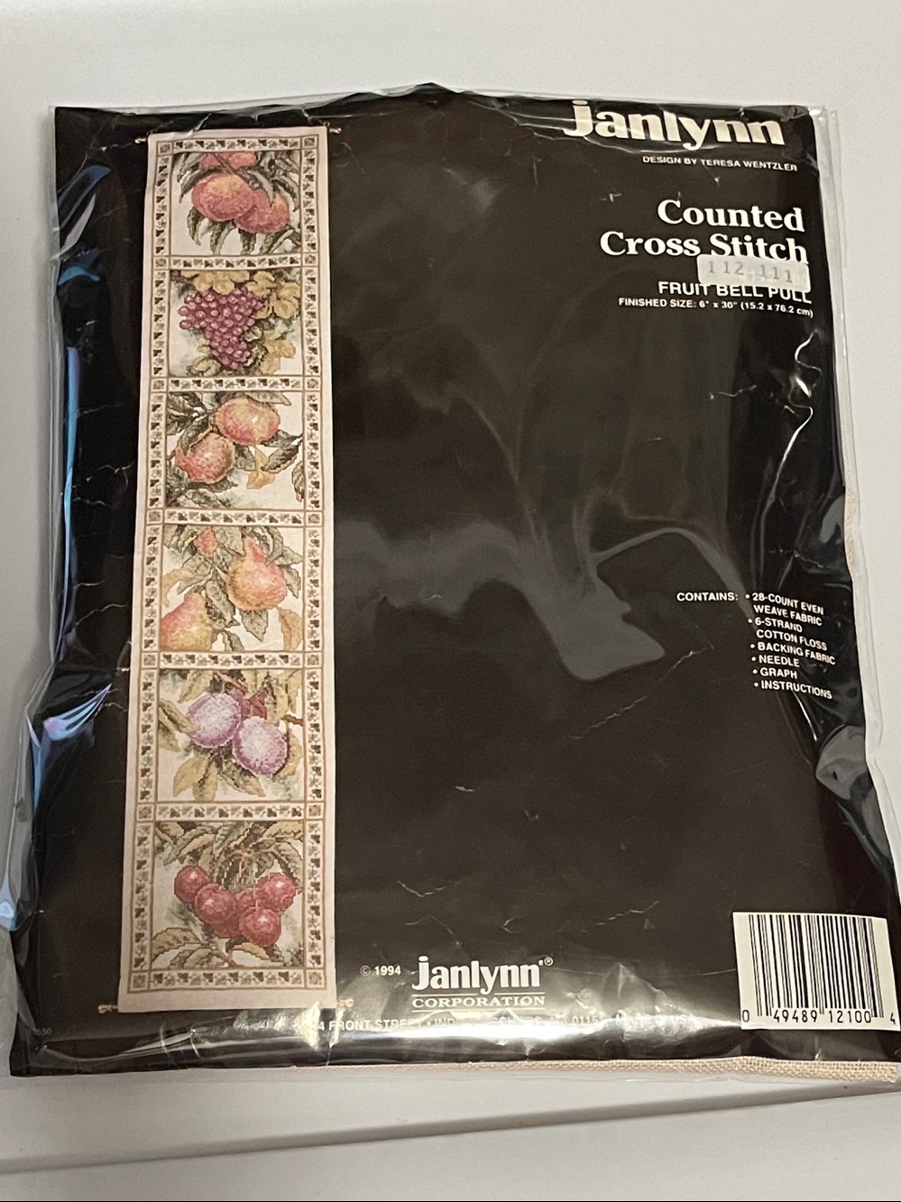 Vtg Janlynn Cross Stitch Kit 112-100 Fruit Bell Pull Teresa Wentzler Evenweave